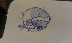 Sleeping Peanut, done quickly in ball point pen.